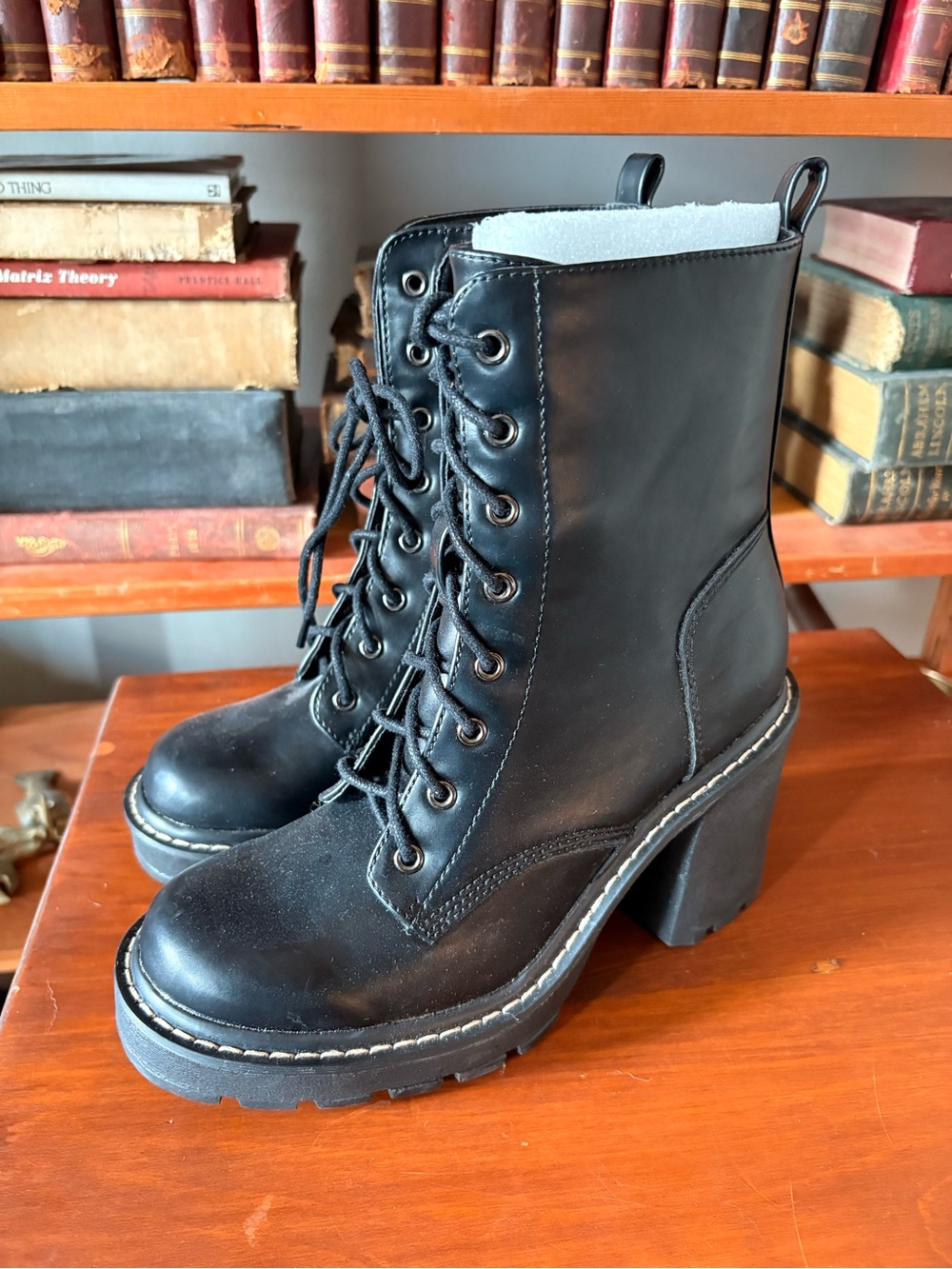 Madden Girl Black Lace-Up Platform Heel Combat Boots